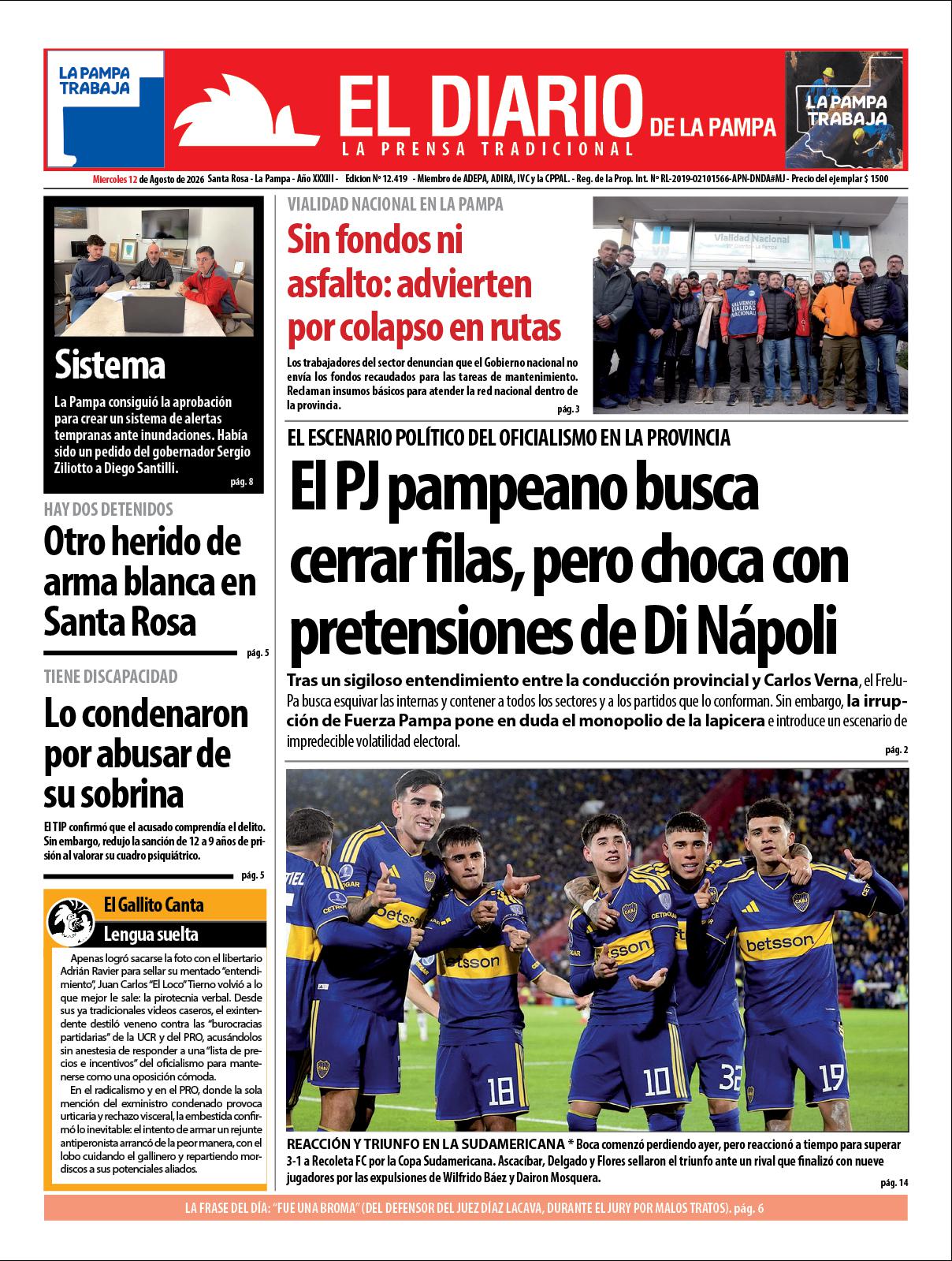 Tapa de El Diario en papel  mieacutercoles 12 de agosto de 2026